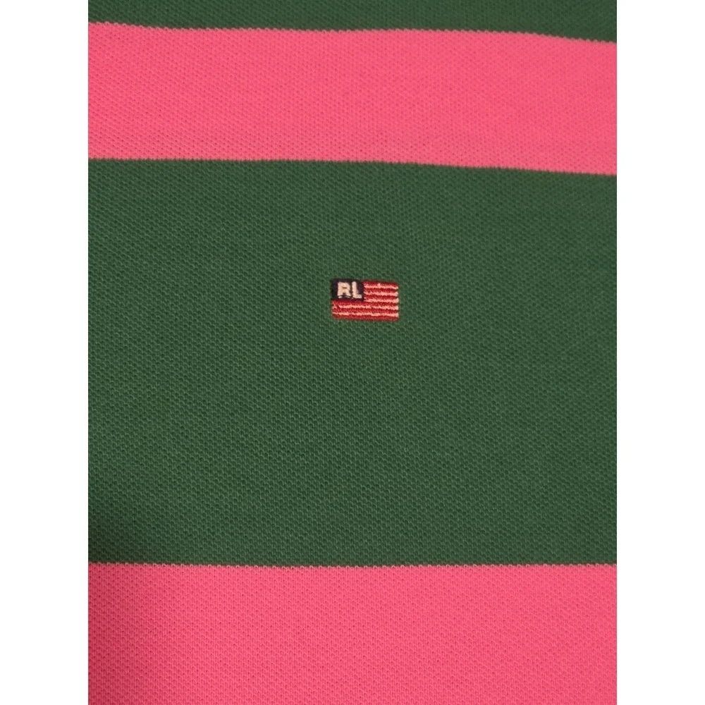 Polo Jeans Co Ralph Lauren Rugby Green Pink White Stripped Polo Shirt Vintage L